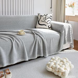 HANDONTIME Grey Modern Sofa Covers Corduroy Jacquard Couch Cover Blanket Gray Couch Cover for Kids Living Room Chenille Couch Covers for Sectional Sofa L Shape Soft Couch Covers for Sofa, 71" X134" (X-Large:71"x 134", Corduroy:Grey)