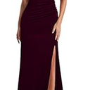 WOOSEA Women's One Shoulder Sleeveless Split Bodycon Mermaid Evening Cocktail Long Dress, Burgundy, Size XL