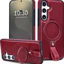 Butaiga for Samsung Galaxy S23 Leather Case with Stand, AntiSlip Grip Ring, Fits for MagSafe (Burgundy, S236.1inch)