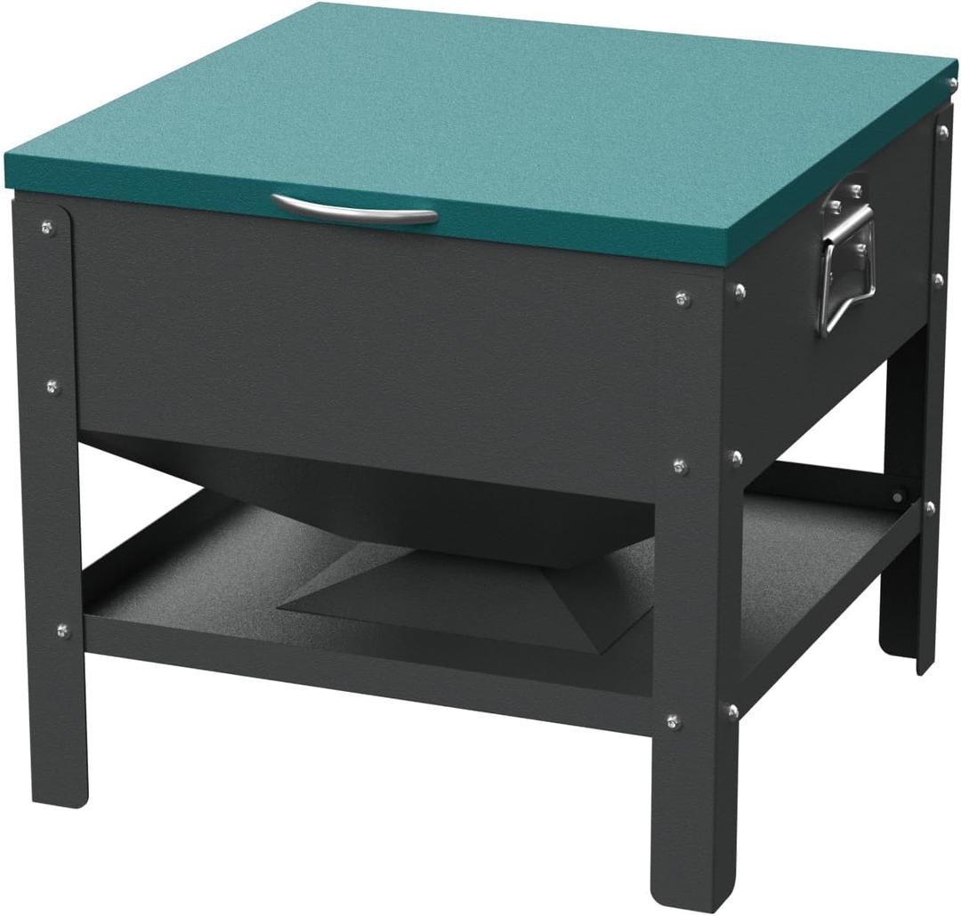 Metal Chicken Feeding Box, 80 lbs Large Capacity Portable, Waterproof Lid, Hens and Roosters, No Waste Coop Poultry, Galvanized Steel Feeder Standing for Chickens (Green)