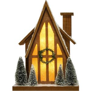 Christmas Decorations for Home Led Lighted Christmas Village Ski Lodge with Timer Wooden Snow Winter Scene Farmhouse Tree Wreath House Rustic Tabletop Holiday Decor Xmas Signs