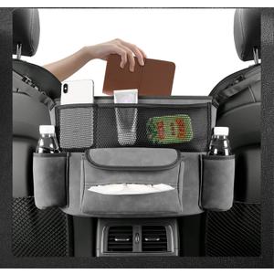 JEYODA Car Handbag Holder Between Seats Suede Large Capacity Car Purse Holder Automotive Consoles & Organizers for Document Phone Storage Car Organizer(1925-style 2 grey)