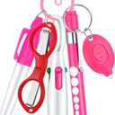 6 Pcs Nurse Pen Set Include Permanent Marker Pen Retractable Ballpoint Pen Keychain Clip Foldable Scissors Lights LED Flashlight Keychain for Nurse Accessories(Pink)