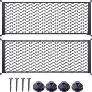 2 Pcs Universal Stretch Mesh Car Mesh Bag with Screws and Hooks for Trunk RV Boats Home Cargo Storage (25.6'' x 9.8'')