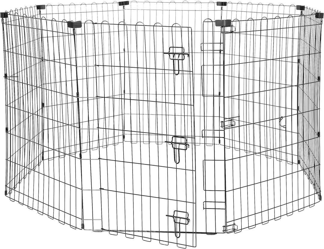 Amazon Basics Foldable Metal Exercise Dog Playpen, Indoor/Outdoor, Single Door, 8 Panels, 36 Inches, Medium, Black