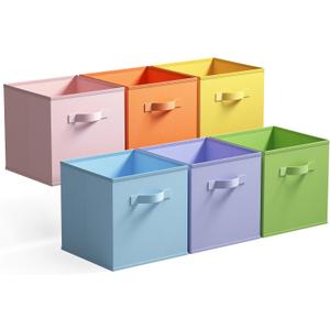 GRANNY SAYS 11x11 storage cubes for shelves, Rainbow-colored Storage Boxes for Cube Storage, 11-inch Cube Storage Bins for Organizing Clothes, Toys, and Books, Set of 6 (Pastel)