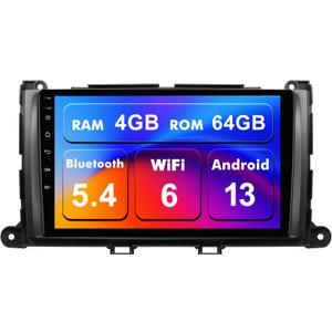 4+64G Android 13 Double Din Car Stereo for Toyota Sienna 2011-2014 with 9 Inch Touchscreen Radio Built-in Wireless Carplay/Android Auto/GPS/Bluetooth/FM/AUX/SWC/Backup Camera
