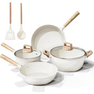 11 Pcs Pots and Pans Set Non Stick with Large Capacity, Ceramic Cookware Set with Utensils, Healthy and Non Toxic, All Stoves Compatible Include Induction, PTFE/PFAS/PFOA Free, Cream White
