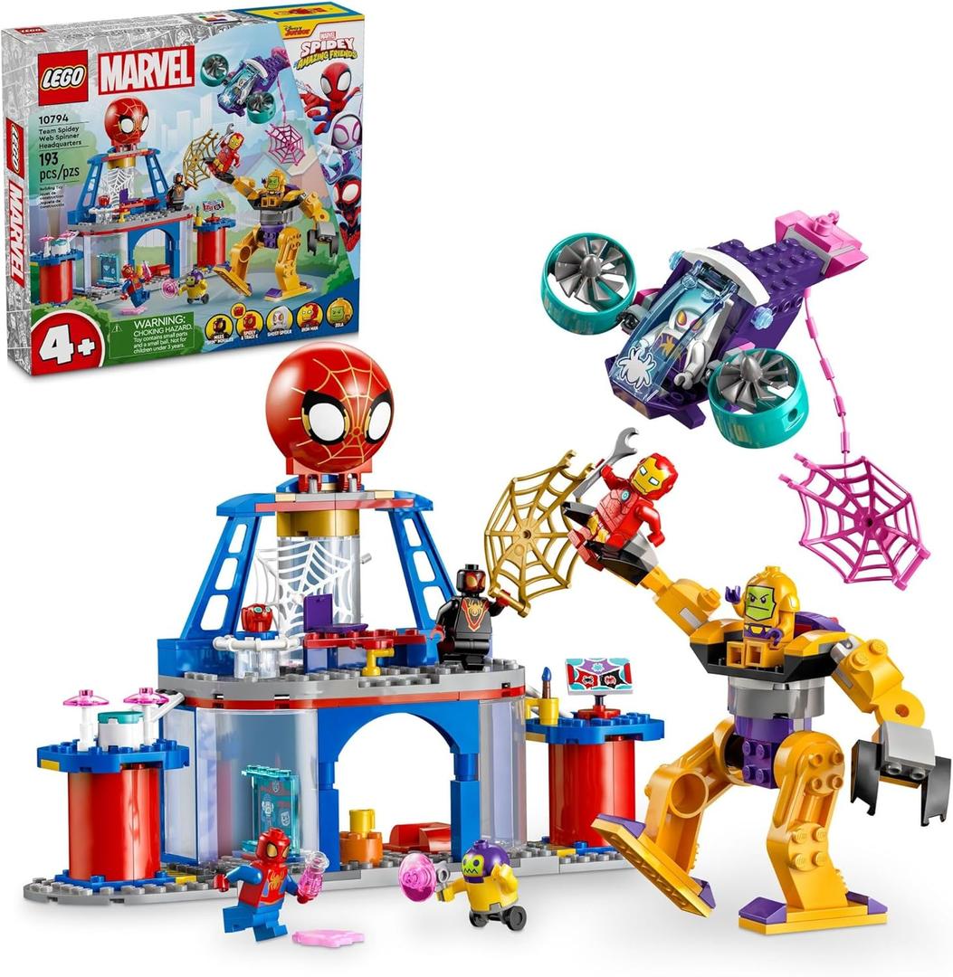 LEGO Marvel Team Spidey Web Spinner Headquarters Building Toy - Pretend Play Spidey and His Amazing Friends Toys Playset for Boys & Girls, Ages 4+ Years - 3 Superhero Minifigures - 10794