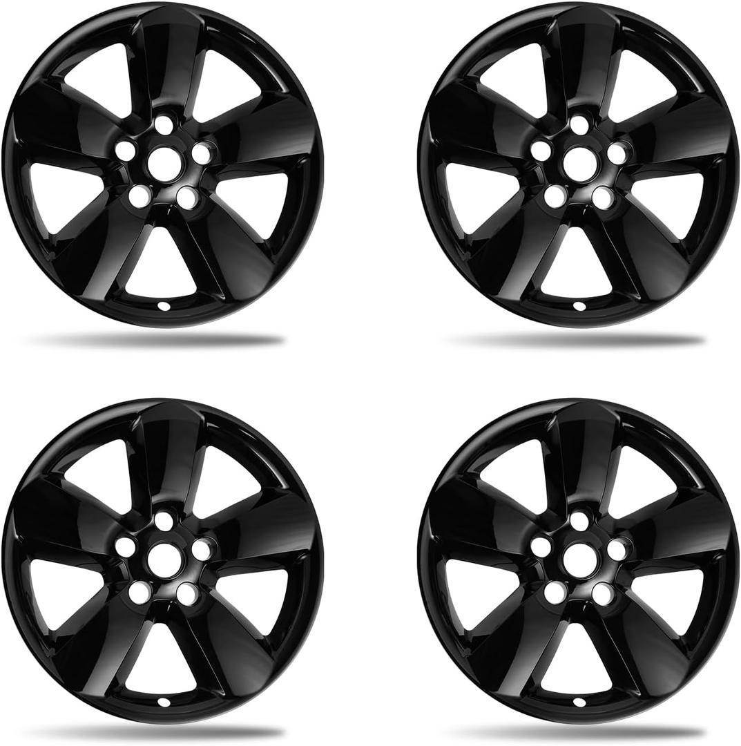 20 Inch Gloss Black Wheel Skins for 2013-2024 Dodge Ram 1500 & Ram 1500 Classic OEM 5 Spoke Alloy Wheels, Compatible with OEM Part# 1UB17TRMAC & 1UB17GSAAC, Snap-On Rim Covers 4-Pack