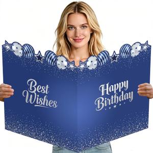 Extra Large Birthday Card with Envelope, 22 x 14 Inch Jumbo Birthday Greeting Card for Women Men, Giant Guest Book Happy Birthday Gifts Oversize Party Signs Decorations Supplies (Blue)