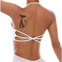 OYOANGLE Women's Criss Cross Backless Halter Sports Bra Padded Workout Yoga Bras Athletic Cami Cop Top, Small