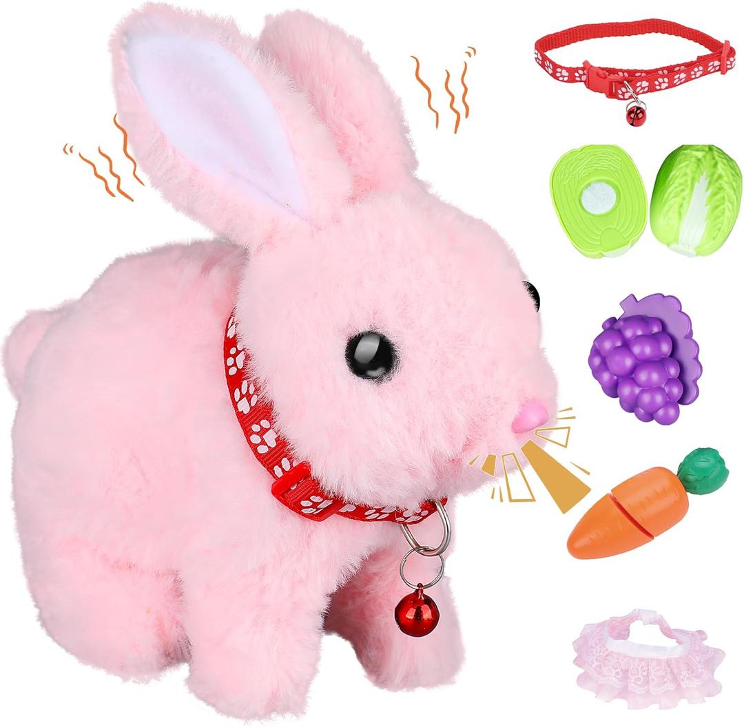 Bunny Toys for Kids Aged 3-7, Hopping Bunny Toy with Realistic Jumping, Wiggling Ears, and Sound Effects, Ideal Rabbit Toys for Girls and Boys for Birthdays, Easter (Pink)