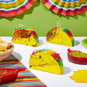 BLUE PANDA 3 Pack Mini Mexico Taco Pinatas for Cinco de Mayo Party, Fiestas Mexican Celebrate Party Decoration, and Taco Decorations 6 x 2 x 3.5 inches Mini Pinatas
