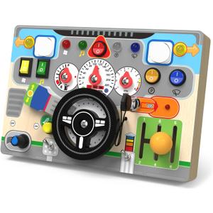 Toddlers Busy Board with Led Light Switch Montessori Wooden Educational Toys for Baby Boys Age 3 4 5 Year Old, Fidget Board Sensory Toy Preschool Learning Fine Motor Skills