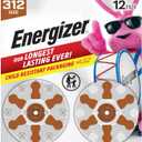Energizer Hearing Aid Batteries Size 312, Brown Tab, 12 Pack