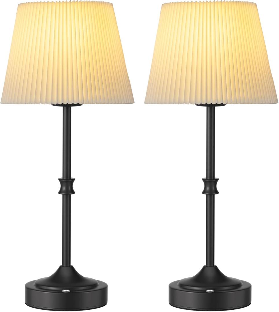 JACKYLED Cordless LED Table Lamp, 3 Color Lights with Dimmer, 5400mAh Battery Operated Rechargeable, Wireless Lamp Portable for Bedroom Living Room Kitchen Counter (2 Pack-Antique Black)