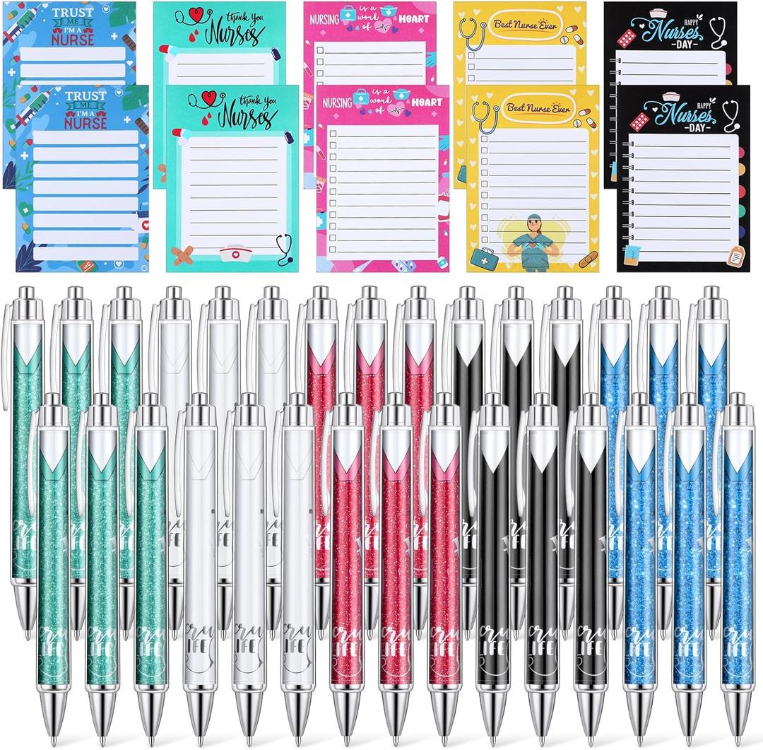 Geyoga 60 Pcs Funny Nurses Week Gifts Bulk 2026 Nurse Notepads with Pens Mini Sticky Notes Ballpoint Pens Nurse Appreciation Gifts for Certified Pharmacy Medical Assistant Office Work(Stylish)