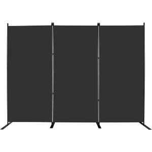 MAYOLIAH 3-Panel Black Room Divider 6ft Tall Folding Privacy Screen w/Flat Base Portable Office Partition Indoor Wall Separator 101" W X 72" H
