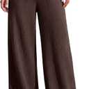 PRETTYGARDEN Women's Pants Casual High Waisted Palazzo Pants for Women with Pockets Textured Wide Leg Stretch Maternity Pants (Brown, Small)
