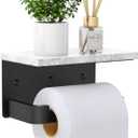 Toilet Paper Holder with Shelf, Extended Base Wall Mounted, Marble Toilet Roll Holder Black for Bathroom Washroom