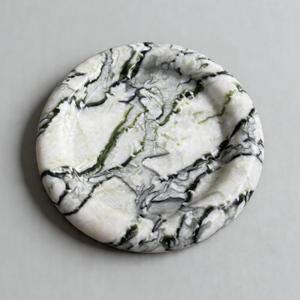 Marble Natural Round Bathroom Vanity Serving Tray, Decorative Storage Tray Circular Edge (Cloud Green)