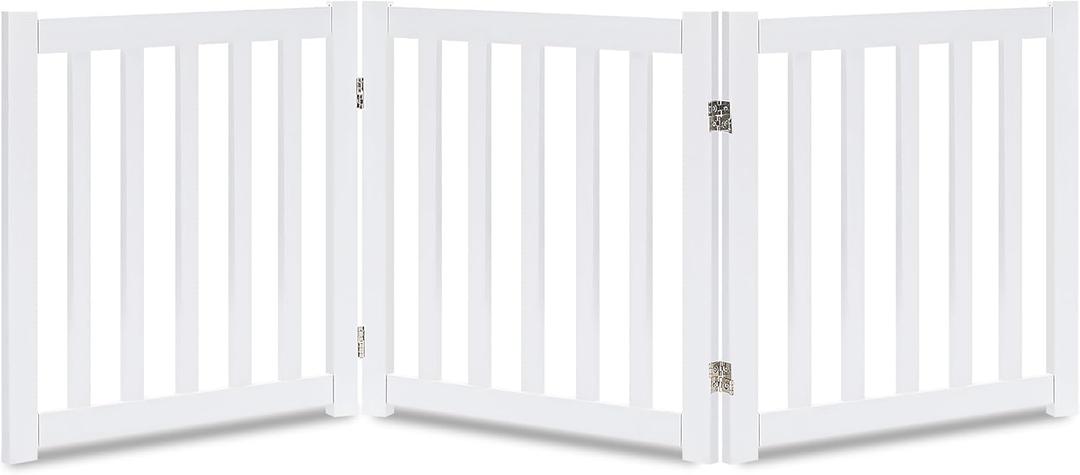 LZRS 3-Panel Wooden Free Standing Foldable Dog Gate Indoor 24" High,Step-Over Safety Pet Gate for Doorways, Stairs, Hallways, Indoor Dog Barrier for Small to Medium Dogs & Puppies, White