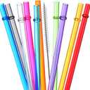 ALINK 10.5 in Long Reusable Plastic Straws with Brush, Tritan Hard Plastic Tumbler Straws, 10 Rainbow Colored Replacement Straw for 16 OZ 20 OZ 30 OZ Stanley, YETI, Starbucks Tumblers, Mason Jars