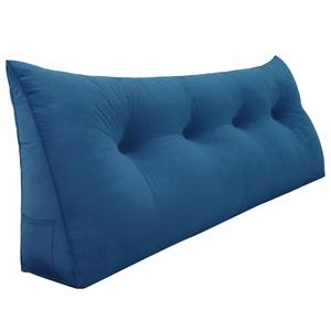 Rucener 8 lbs Thickened Twin Wedge Pillow Headboard College Dorm Bed Velvet Wedge Pillow Backrest Triangular Headboard Pillows with Side Pocket, Dorm Bedding Essentials for Girls & Boys, Blue