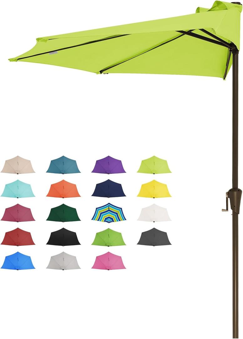 JEAREY 9ft Half Umbrella Outdoor Patio Umbrella Market Umbrella with Crank, 1/2 Round Wall Umbrella 5 Sturdy Ribs UV Protection for Pool Garden Balcony Deck, Apple Green
