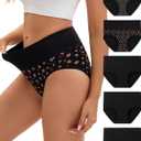 INNERSY Women's Underwear Cotton Soft Underwear High Waisted Breathable Briefs 5 Pack (Black, L)