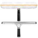 Professional Window Cleaning Squeegee Kit- 14" Squeegee & Microfiber Rotatable Window Scrubber,All-Purpose Tile Shower Walls Window Glass Car Windshield Mirrors,Reusable Microfiber Sleeve