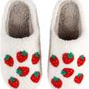Comfy House Slippers For Women Men, Ladies Fuzzy Bedroom Slippers,indoor Outdoor Memory Foam Shoes (5-6 Women/4.5-5 Men, 1-strawberry)