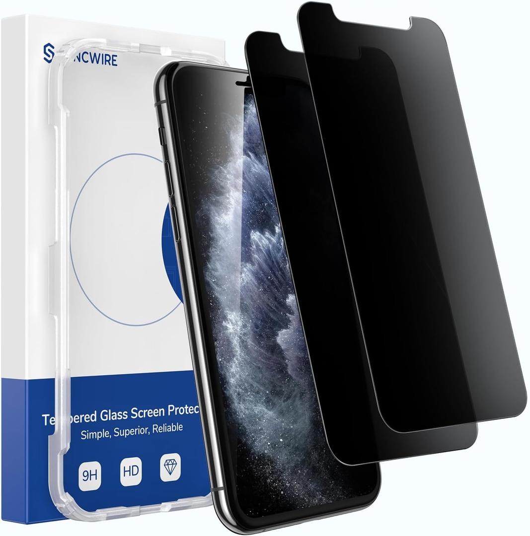 SYNCWIRE Privacy Screen Protector for iPhone 11 Pro/XS/X/10, [Pack of 2] Anti-Spy 9H Hardness Shatterproof Screen Protector, 3D Bubble-Free Protective Glass Privacy Screen Protector