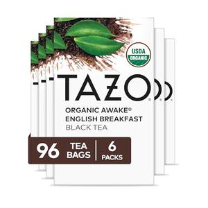 TAZO Organic Awake English Breakfast Black Tea Bags, Bold Traditional Breakfast-Style Black Tea, 96 Total Tea Bags (16ct - Pack of 6) Exp. 08/2027