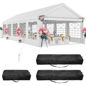 DWVO 16x32 ft Outdoor Heavy Duty Party Tent Wedding Event Shelters Upgraded Galvanized Canopy with Large White Roof, Removable Sidewalls & Storage Bags