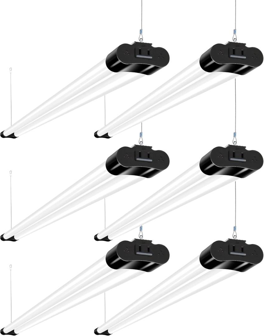 hykolity 6 Pack 4FT Linkable LED Shop Light, Utility Shop Light Fixture, 4400lm, 42W [250W Equivalent], 5000K Daylight Shop Lights for Garage, Hanging or Surface Mount, with Power Cord, ETL, Black