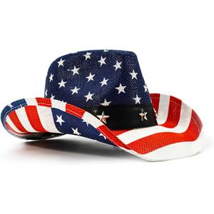 FLUFFY SENSE. American Flag Cowboy Hat Patriotic USA Western Hat 4th of July Party Parade Rodeo Unisex Cowboy Cowgirl Hat (Small-Medium, Blue Usa Pride)