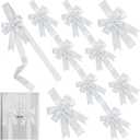 MCEAST 10 Pieces Christmas Door Cabinet Bows Large Christmas Silver Ribbons Cabinet Door Bows for Christmas Festive Party Supplies, 10 x 87 Inches