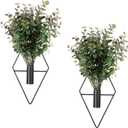 2 Pcs Hallway Decor Hanging Planters, Artificial Eucalyptus Wall Plants with Modern Geometric Design, Black Boho Wall Decor for Indoor Spaces, Stylish Home Accent for Living Room, Hallway & Bedroom
