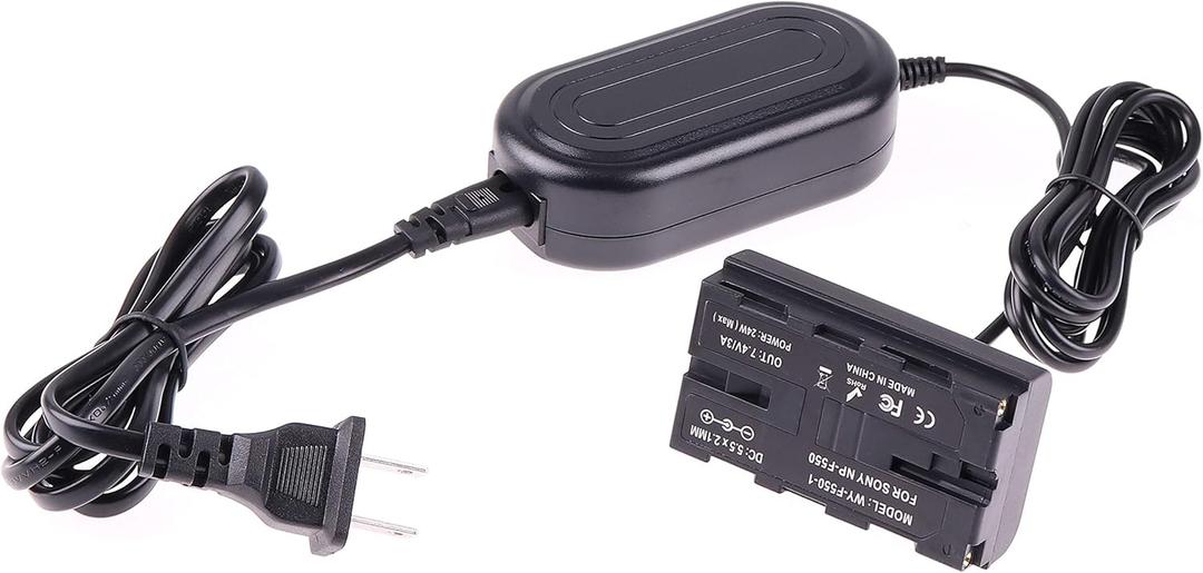 Foto4easy AC Power Adapter with NP-F Dummy Battery DC upler for Sony NP-F970 NP-F960 NP-F770 NP-F750 NP-F550 to Power Video LED Light Camera Monitor,Black