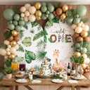 Boao 2 Pack Green Wild One Arch Backdrop Cover 7.2FT 6FT Wild One 1st Birthday Party Decorations Spandex Stretchy Backdrop Jungle Theme Safari Party Decorations