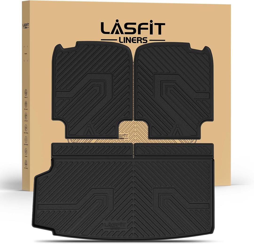 LASFIT Trunk Mat & Backrest Mat for Volvo XC90 2026-2016, All Weather TPE Custom Fit Cargo Liner for Volvo XC90 Cargo Mat, Black, Easy to Clean