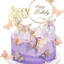 22-Pieces Butterfly Cake Decorations With Happy Birthday Acrylic Cake Toppers for Baby Shower Wedding Birthday Party Decor (Purple & Pink)