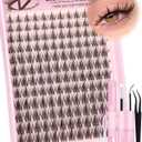 Brown Manga Lash Clusters Kit Natural Wispy Eyelashes Cluster Kit Fairy Anime Cluster Eyelash Extensions C Curl 10-18mm Lashes Clusters Clean Band Waterproof Individual Lashes with Brush