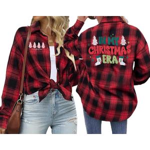 Womens Flannel Shacket Jackets Button Down Plaid Shirts Fashion Business Blouses Casual Fall Outfits Flannel Work Tops (Medium)