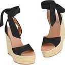 Liyuandian Womens Platform Espadrille Wedges Open Toe High Heel Sandals with Ankle Strap Buckle Up Shoes, Size 6.5