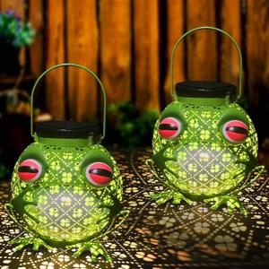 2 Pack Solar Lanterns Outdoor Waterproof Frog Metal Hanging Lantern Outdoor Hanging Solar Lights with Sound, Outdoor Lanterns for Yard, Garden, Patio, Porch