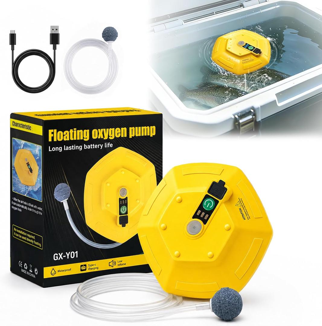 2026 New Bait Bucket Aerator for Fishing, Floating & Rechargeable IPX7 Waterproof Oxygen Pump, Ultra-Quiet Bubbler for Live Minnows, Portable Fish Tank & Aquarium Aerator