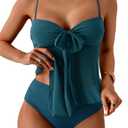 B2prity Tankini Swimsuits for Women, Tummy Control Flowy Mesh Tops, High Waisted Bottoms, Coquette 2 Piece Bathing Suits Peacock Green L